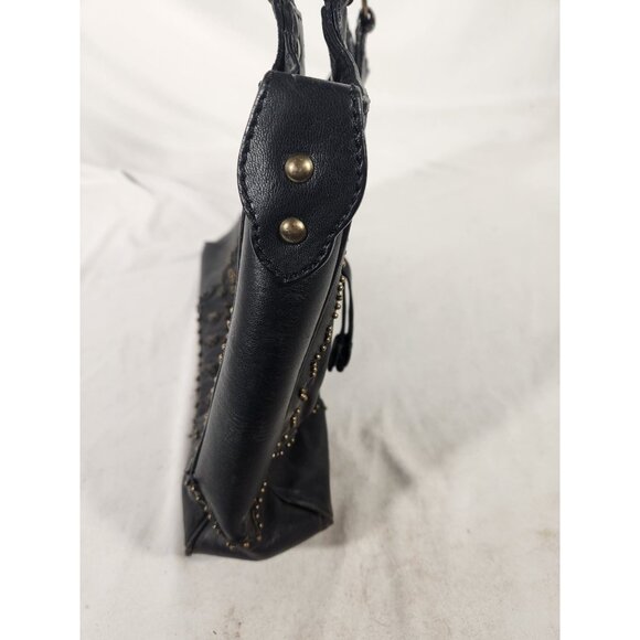 VTG 1972 Isabella Fiore Designer Satchel Handbag Leather Studded Beaded M/L - Picture 4 of 9